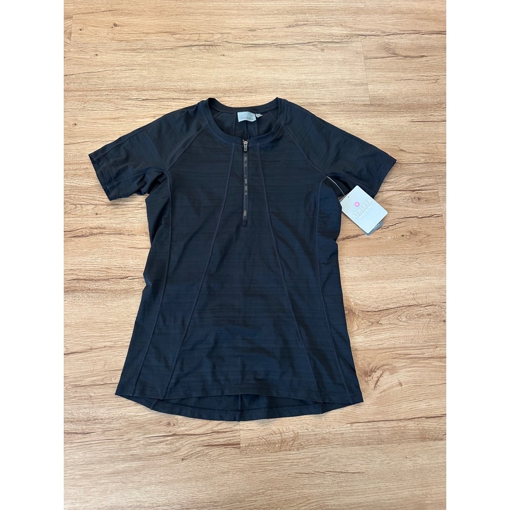 Athleta Pacifica UPF Tee 2 Women M Black 1/4 Zip UPF 50+ Running Top NWT